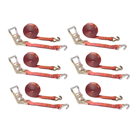 Tie 4 Safe 2" x 30' Ratchet Tie Downs w/ J Wire Hooks, WLL, 3,333 lbs., PK6 RT04C-530-W5-R-6